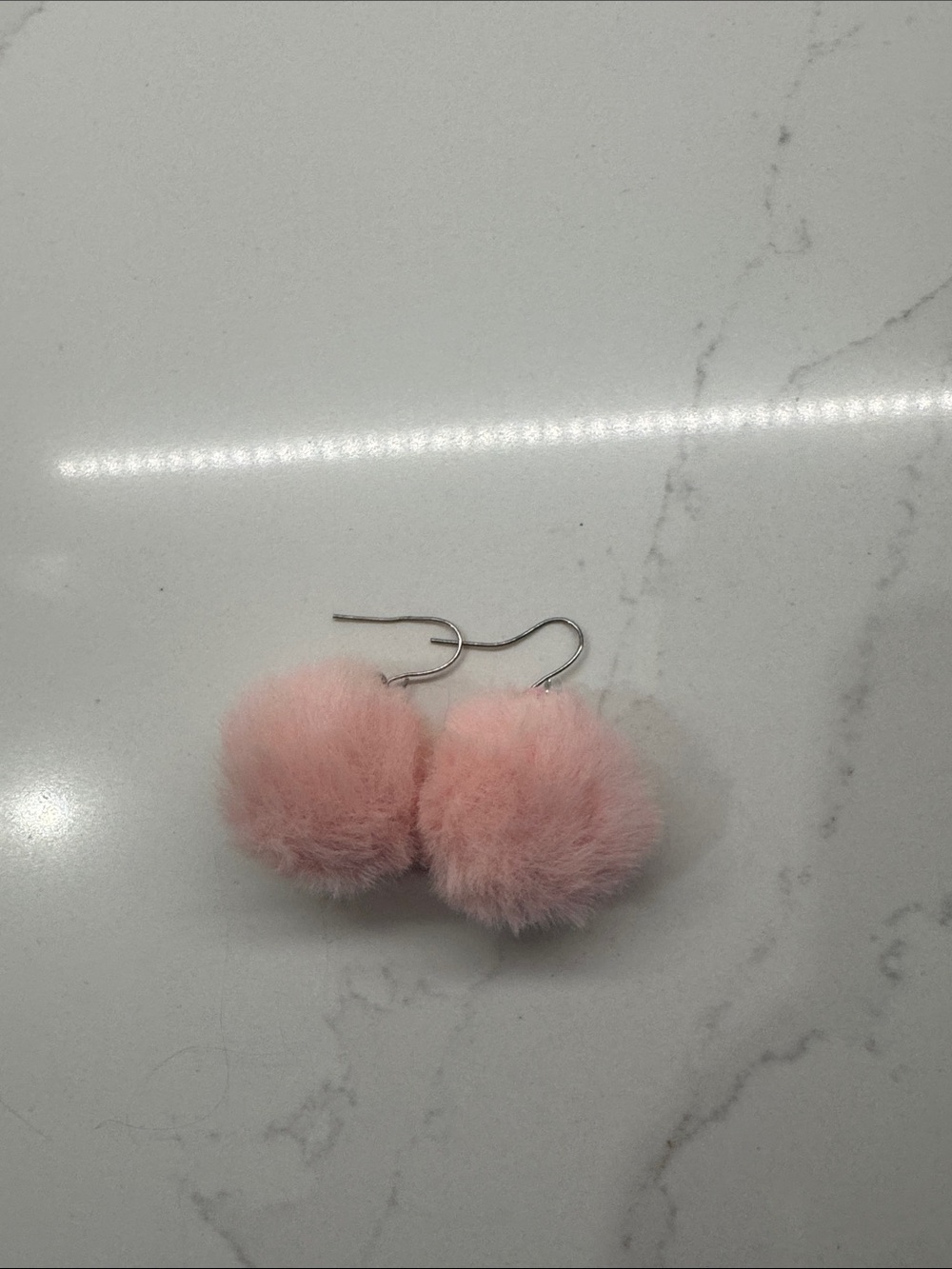 Claire's Light Pink Faux Fur Pom Drop Earrings